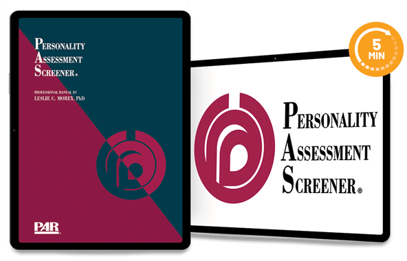 Personality Assessment Screener professional manual cover displayed on a tablet